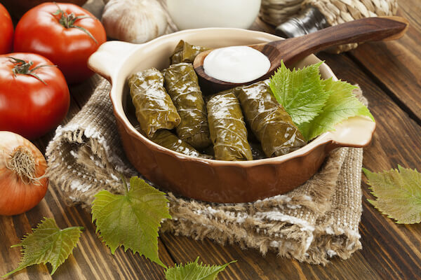 Greek dolmades - vine leaf parcels