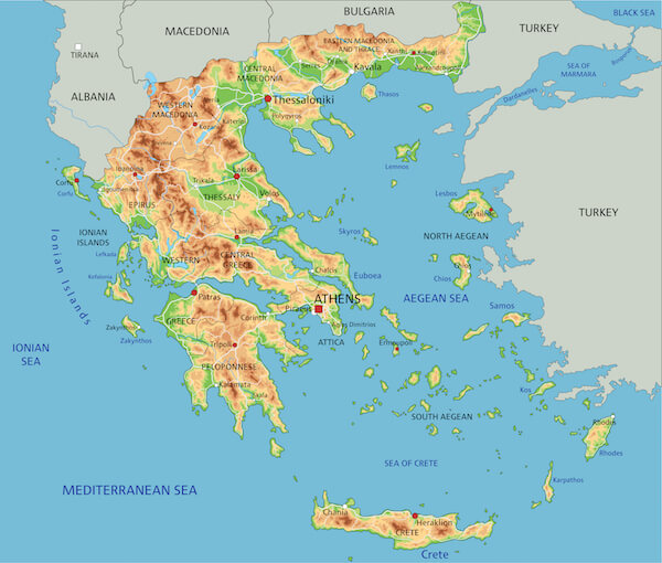 Physical map of Greece