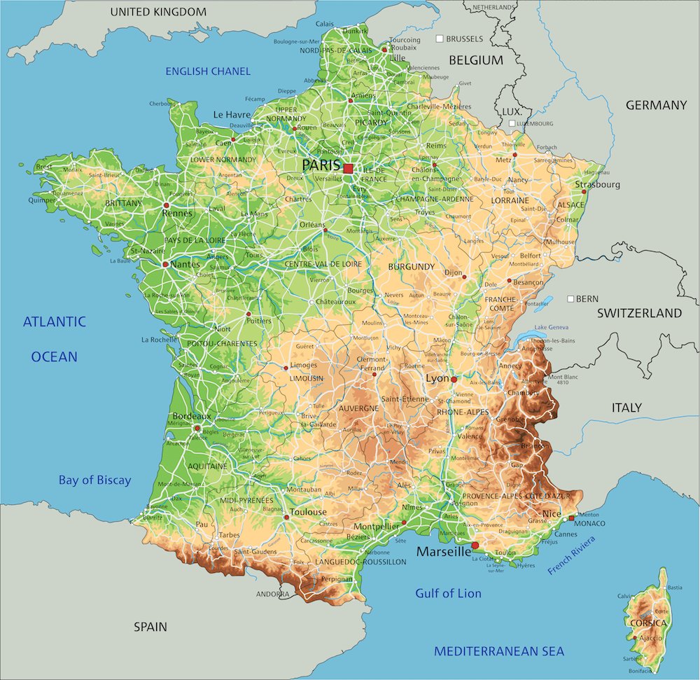 Relief map of France